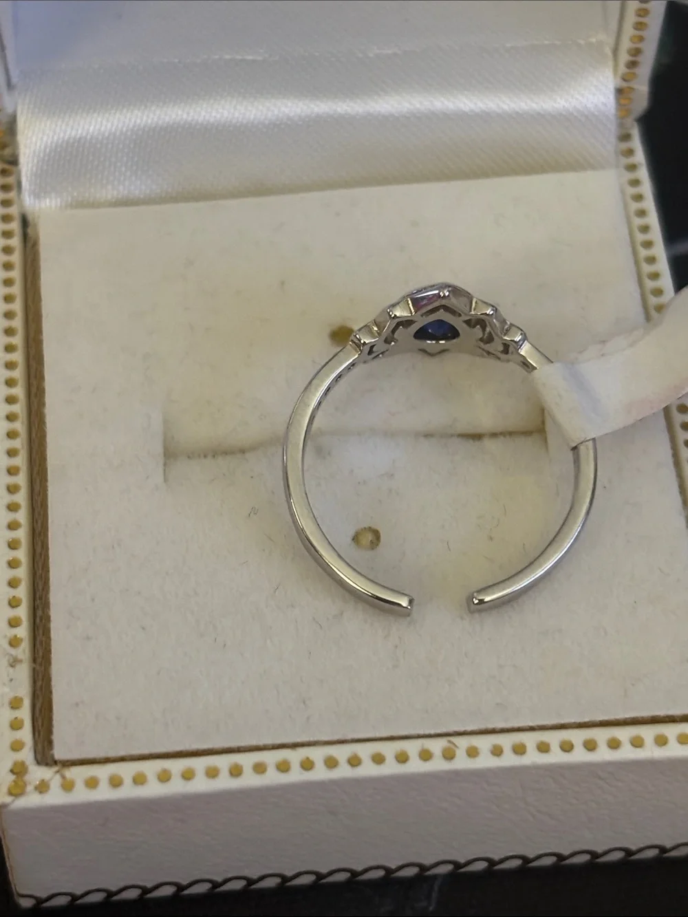 Sterling Silver Lotus Teardrop Ring with Deep Blue Stone